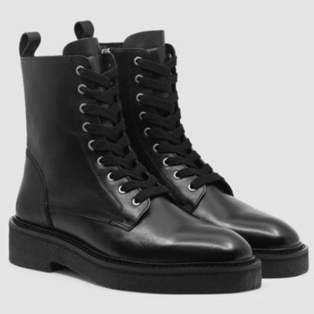 Saint Morta Mens Chunky Boot Black Leather Lace Up Side Zip Platform Combat 11